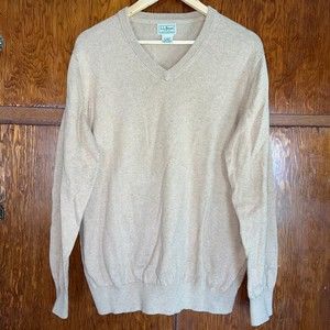 L.L. Bean Cashmere Blend V-Neck Light Brown Pullover Sweater Men's L-Regular